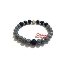 Agate Pierre Naturelle GRIS + Noir - Unisex au meilleur prix au Maroc