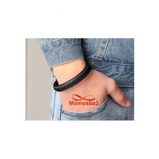 Bracelet Cuir Noir Avec Fermoir En Acier Inoxydable Argenté - Unisex au meilleur prix au Maroc