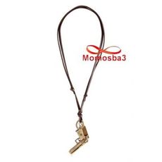 Collier Cuir MARRON Réglable Avec Pendentif Pistolet Bonze - Unisex au meilleur prix au Maroc