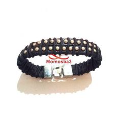 Bracelet Cuir Noir + Fil Avec Métal au meilleur prix au Maroc