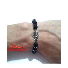 Agate Pierres Noir Mat Avec Pendentif Khmissa Argenté Unisex - Réglable au meilleur prix au Maroc