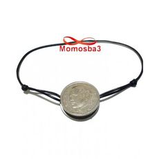 Bracelet Mohammed VI Fil Noir Réglable Avec Pendentif Pièce Taille Moyenne En Acier Inoxydable - Unisex au meilleur prix au Maroc