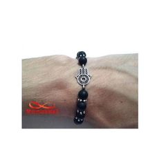 Agate Pierres Noir Mat Avec Pendentif Khmissa Argenté Unisex - Réglable au meilleur prix au Maroc