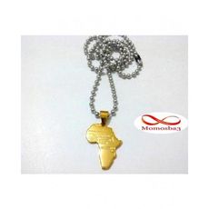 Chaine Maille Boule + Pendentif Afrique Plaqué Or DORE - Acier Inoxydable au meilleur prix au Maroc