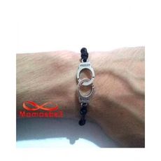 Bracelet Fil Noir Avec Pendentif Menotte Argent Charm Réglable - Unisex au meilleur prix au Maroc