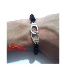 Agate Verre Noir 8mm Avec Pendentif Menotte Argent Charm Fil Réglable au meilleur prix au Maroc