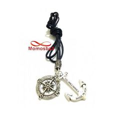 Collier Fil Noir Réglable Avec 2 Pendentif Ancre Marine USA Et Boussole (Unisex) au meilleur prix au Maroc