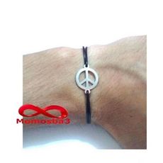 Bracelet Fil Noir Réglable Avec Pendentif PEACE & LOVE En Acier Inoxydable au meilleur prix au Maroc
