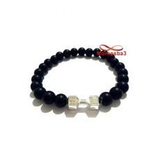 Agate Pierres Noir Mat Avec Pendentif Fitness Argenté - élastique au meilleur prix au Maroc