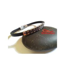 Bracelet Cuir Avec Plaque Noir Argenté En Acier Inoxydable - Réglable au meilleur prix au Maroc