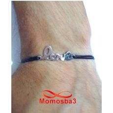 Bracelet Fil Noir Réglable Avec Pendentif LOVE En Acier Inoxydable - Unisex au meilleur prix au Maroc