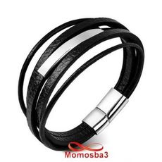 Bracelet En Cuir Noir Et Acier Inoxydable + Sachet De Bijoux au meilleur prix au Maroc