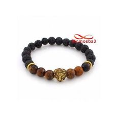 Agate Pierres Naturelle De Lave + TIGER Eye Avec Pendentif LION DORE - élastique au meilleur prix au Maroc