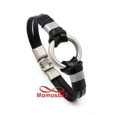 Bracelet En Cuir Noir Véritable Symbole Et Fermoir Argenté au meilleur prix au Maroc