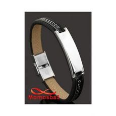 Bracelet En Cuir Noir Avec Plaque Et Fermoir Acier Inoxydable - Réglable au meilleur prix au Maroc