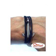 Bracelet Ancre Cuir Noir + Fermoir Acier Inoxydable (Réglable) au meilleur prix au Maroc