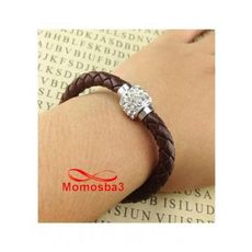Bracelet Cuir MARRON Avec Fermoir Magnétique Pierre Cristal au meilleur prix au Maroc