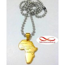 Chaine Maille Boule + Pendentif Afrique Plaqué Or DORE - Acier Inoxydable au meilleur prix au Maroc