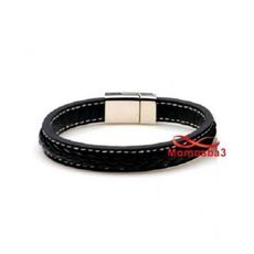 Bracelet Plexus De Cuir Noir Avec Fermoir Magnétique En Acier Inoxydable au meilleur prix au Maroc