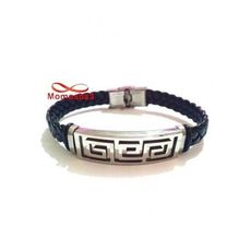 Bracelet Cuir Noir + Plaque Et Fermoir En Acier Inoxydable (Réglable) au meilleur prix au Maroc