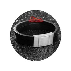 Bracelet Cuir Noir Avec Fermoir En Acier Inoxydable Argenté + Sachet de Bijoux au meilleur prix au Maroc
