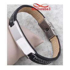 Bracelet En Cuir Noir Avec Plaque Et Fermoir Acier Inoxydable + Sachet De Bijoux au meilleur prix au Maroc