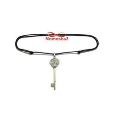 Collier Fil Noir Réglable Avec Pendentif Grande Clé Argenté - Unisex au meilleur prix au Maroc