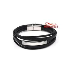 Bracelet En Cuir Noir Et Acier Inoxydable + Sachet De Bijoux au meilleur prix au Maroc