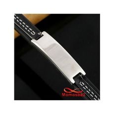 Bracelet En Cuir Noir Avec Plaque Et Fermoir Acier Inoxydable - Réglable au meilleur prix au Maroc