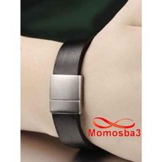 Bracelet Cuir Noir Avec Fermoir En Acier Inoxydable Magnetique Argenté + Sachet au meilleur prix au Maroc