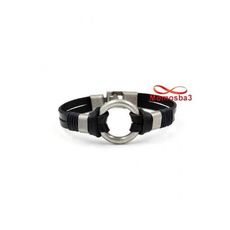 Bracelet En Cuir Noir Véritable Symbole Et Fermoir Argenté au meilleur prix au Maroc