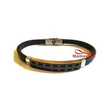 Bracelet Cuir Avec Plaque Noir Argenté En Acier Inoxydable - Réglable au meilleur prix au Maroc
