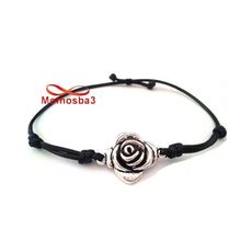 Bracelet Fil Noir Avec Pendentif Fleur Charm Argenté Réglable au meilleur prix au Maroc
