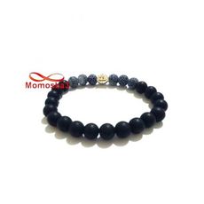 Agate Pierres Naturelle Noir Mat Et BLEU + Pendentif TIGER (élastique) au meilleur prix au Maroc