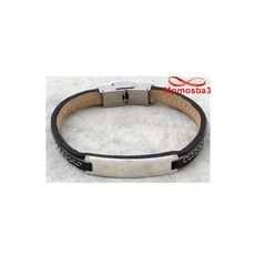 Bracelet En Cuir Noir Avec Plaque Et Fermoir Acier Inoxydable + Sachet De Bijoux au meilleur prix au Maroc