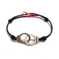 Bracelet Fil Noir Avec Pendentif Menotte Argent Charm Réglable - Unisex au meilleur prix au Maroc