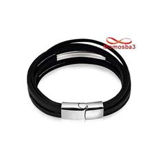 Bracelet En Cuir Noir Et Acier Inoxydable + Sachet De Bijoux au meilleur prix au Maroc