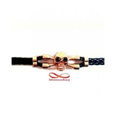 Bracelet Cuir Noir Tressé Avec Pendentif Tête de Mort DORE au meilleur prix au Maroc