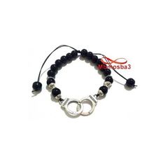 Agate Verre Noir 8mm Avec Pendentif Menotte Argent Charm - Fil Réglable au meilleur prix au Maroc