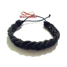 Bracelet Torsadé Cuir Noir Et Fil Réglable - Unisex au meilleur prix au Maroc