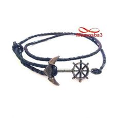 Bracelet Cuir Noir Avec Pendentif Ancre Marine BRONZE (Réglable) au meilleur prix au Maroc