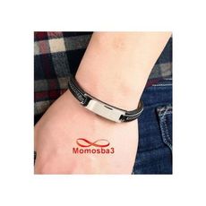 Bracelet En Cuir Noir Avec Plaque Et Fermoir Acier Inoxydable - Réglable au meilleur prix au Maroc