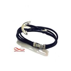 Bracelet Ancre Cuir Noir + Fermoir Acier Inoxydable (Réglable) au meilleur prix au Maroc