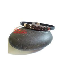 Bracelet Cuir Avec Plaque Noir Argenté En Acier Inoxydable - Réglable au meilleur prix au Maroc