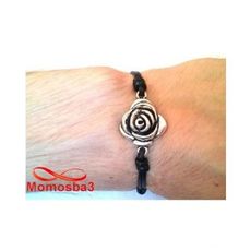 Bracelet Fil Noir Avec Pendentif Fleur Charm Argenté Réglable au meilleur prix au Maroc