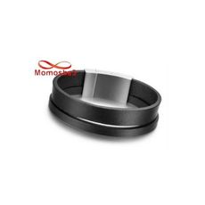 Bracelet Cuir Noir Avec Fermoir En Acier Inoxydable Argenté + Sachet de Bijoux au meilleur prix au Maroc