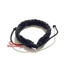 Bracelet Torsadé Cuir Noir Et Fil Réglable - Unisex au meilleur prix au Maroc