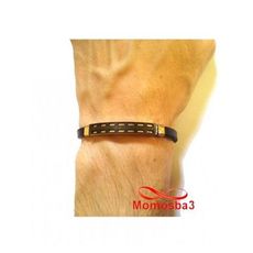 Bracelet Cuir Avec Plaque Noir Argenté En Acier Inoxydable - Réglable au meilleur prix au Maroc