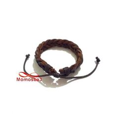 Bracelet Torsadé Cuir MARRON Et Fil Réglable - Unisex au meilleur prix au Maroc