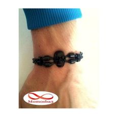 Bracelet Cuir Noir Tressé Avec Pendentif Tête de Mort Noir au meilleur prix au Maroc